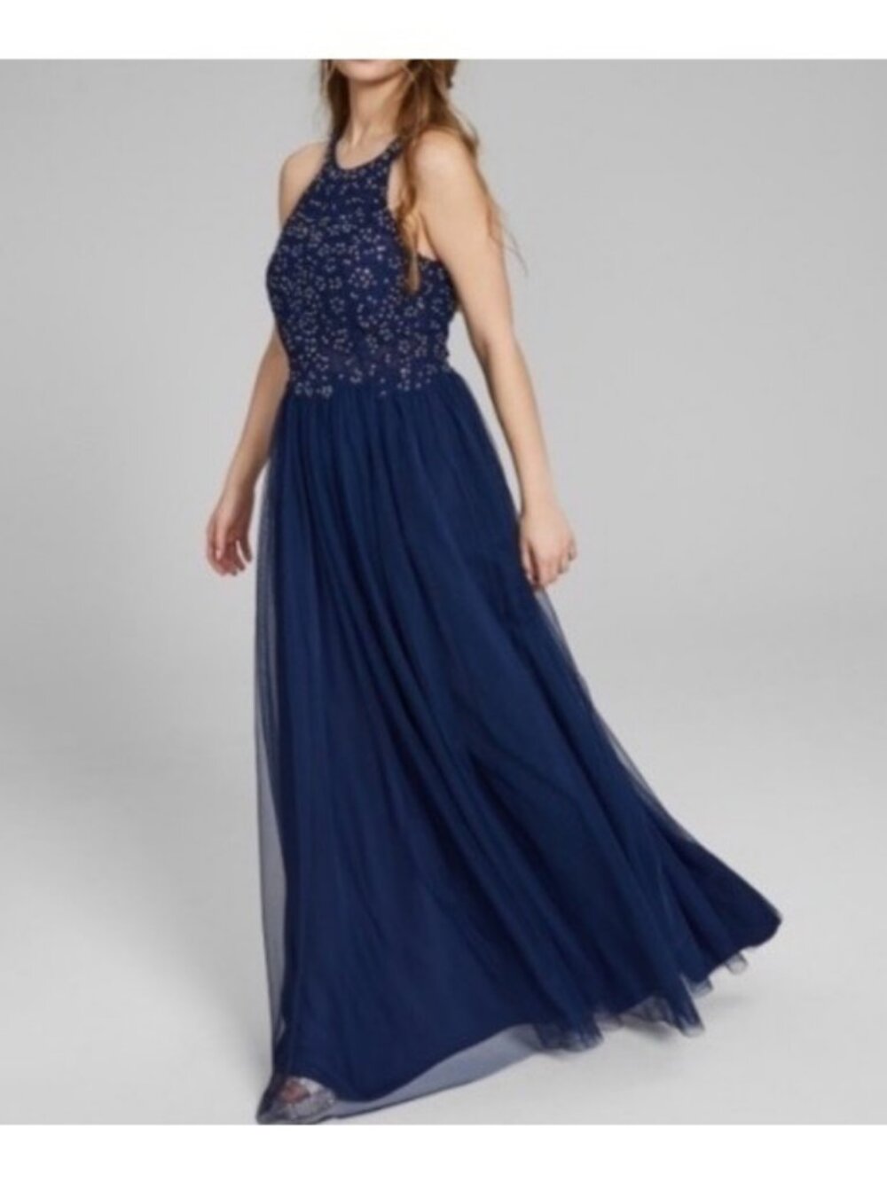 Speechless Womens Embellished Zippered Keyhole Ball Gown Dress Navy Size 1 NWT